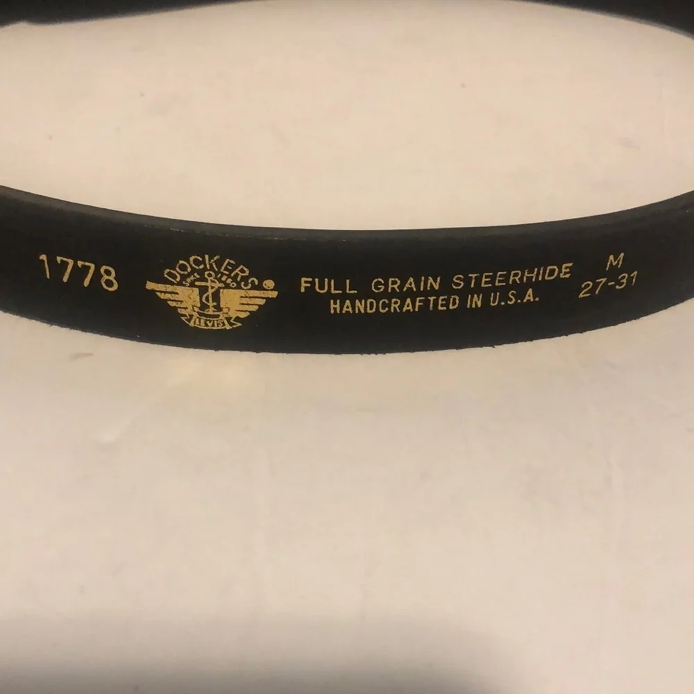 NWT Dockers Black Leather Belt with Floral Design Buckle